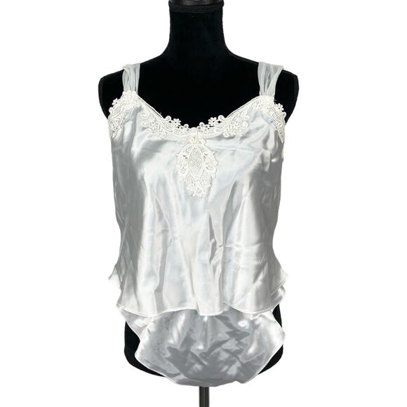 Vintage NWT White Silky 2 pc Lingerie Set - Women's Size L - Picture 1 of 10